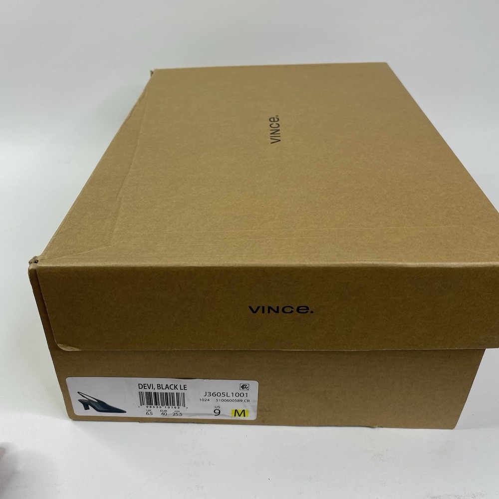 Vince Devi Black Leather Slingback Heels Pointed Toe Pumps Women's Size 9M - Picture 16 of 16
